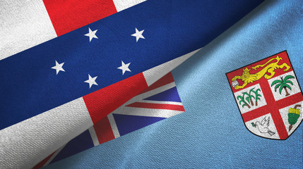 Netherlands Antilles and Fiji two flags textile cloth, fabric texture