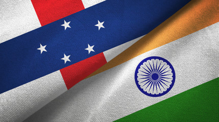 Netherlands Antilles and India two flags textile cloth, fabric texture