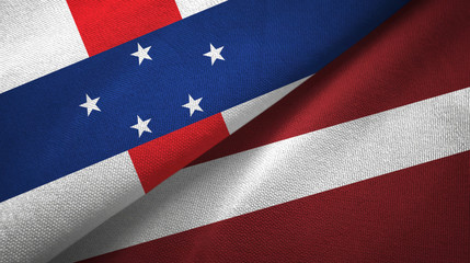 Netherlands Antilles and Latvia two flags textile cloth, fabric texture