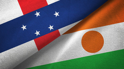 Netherlands Antilles and Niger two flags textile cloth, fabric texture
