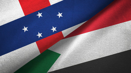 Netherlands Antilles and Sudan two flags textile cloth, fabric texture