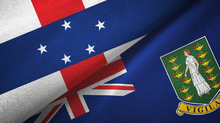 Netherlands Antilles and Virgin Islands British two flags textile cloth