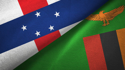 Netherlands Antilles and Zambia two flags textile cloth, fabric texture