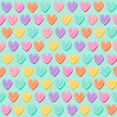 Sweet and colorful seamless pattern. Cute heart shape isolated on white background. Graphic design for valentines, wallpaper, fabric and wrapping.