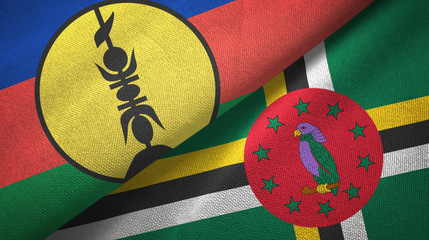New Caledonia and Dominica two flags textile cloth, fabric texture