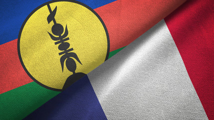 New Caledonia and France two flags textile cloth, fabric texture