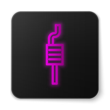 recommend clip art: Glowing neon line Car muffler icon isolated on white background. Exhaust pipe. Black square button. Vector Illustration