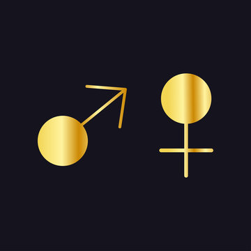 The symbol of male and female, Mars and Venus. Gold on a black background. Stock vecor graphics