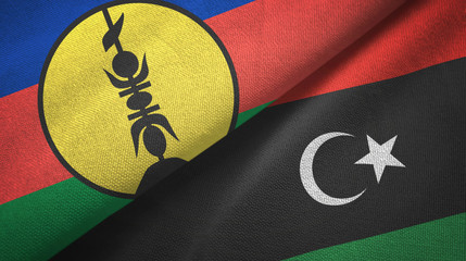 New Caledonia and Libya two flags textile cloth, fabric texture