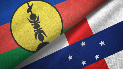 New Caledonia and Netherlands Antilles two flags textile cloth, fabric texture
