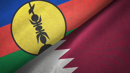New Caledonia and Qatar two flags textile cloth, fabric texture