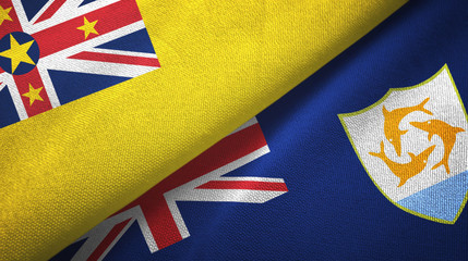 Niue and Anguilla two flags textile cloth, fabric texture