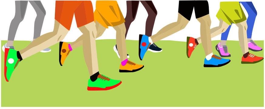 llustration of a doodle feeet of runners on a white background