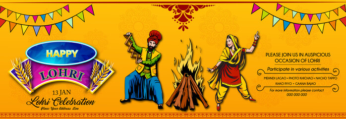  Happy Lohri illustration background for Punjabi harvest festival - Vector
