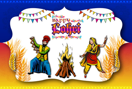  Happy Lohri illustration background for Punjabi harvest festival - Vector