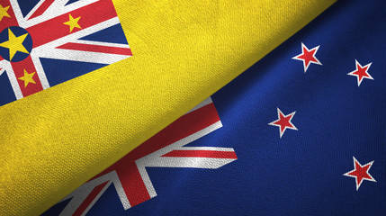 Niue and New Zealand two flags textile cloth, fabric texture