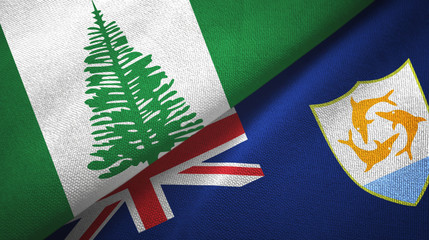 Norfolk Island and Anguilla two flags textile cloth, fabric texture