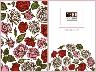 Menu cover floral design with colored roses