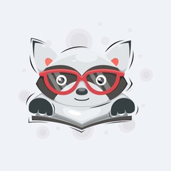 raccoon reading book mascot cartoon vector