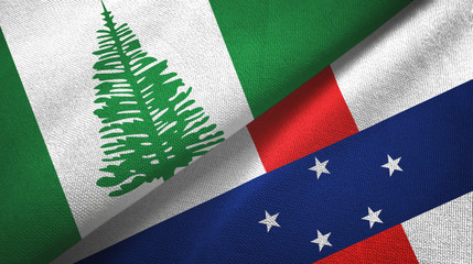 Norfolk Island and Netherlands Antilles two flags textile cloth, fabric texture