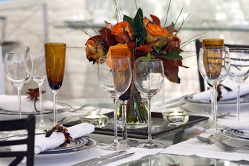 sophisticated tableware, glassware, cutlery and dishes