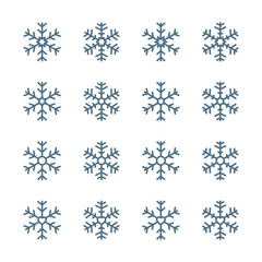 Fototapeta na wymiar Snowflake Icons Set isolated on white background. Decorative Ornaments Flat Line Vector Icon Design Template Element