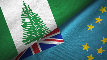 Norfolk Island and Tuvalu two flags textile cloth, fabric texture