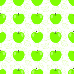 Vector seamless pattern with green apples; fruity background for fabric, wallpaper, wrapping paper, package, textile, web design.