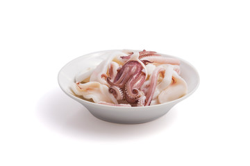 Fresh squid cut in a dish