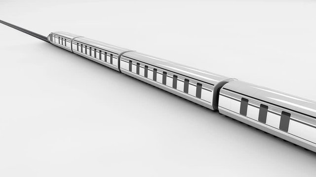 white super streamlined train moves on railroad