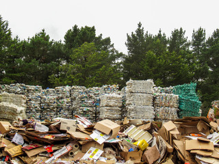 Masterton, Wairarapa / New Zealand - December 17, 2019 Bins of sorted plastic and other waste at the local recycling plant