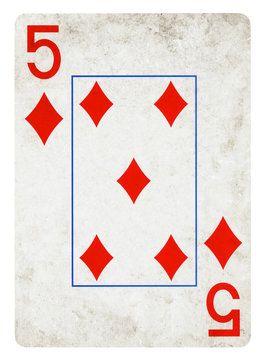 Five of Diamond Vintage playing card - isolated on white (clipping path included)