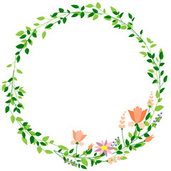 Round frame of leaves and flowers (background material)