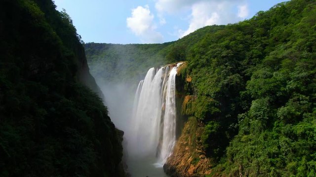 Aerial drone shot of the water fall Tamul in San Luis Potosi Mexico, Tamul water fall Mexico