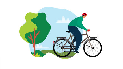 Fototapeta na wymiar Vector in flat design of people outdoor in the park on weekend. Bike for the city. Bicycle vector illustration.