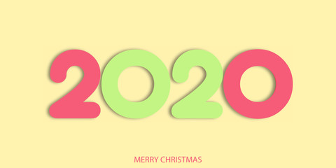 Christmas or Happy New Year card with modern 2020 text. Vector