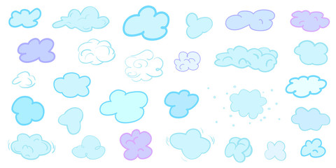 Fototapeta premium Colorful clouds on isolation background. Doodles on white. Hand drawn infographic elements. Colored illustration. Sketches for your artworks