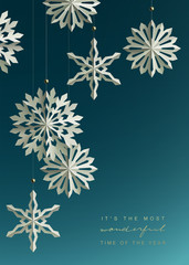 Holiday greeting card design. Winter Background with paper Snowflakes. - 310108963