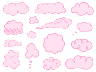 Colorful clouds on isolation background. Doodles on white. Hand drawn infographic elements. Colored illustration. Sketches for artworks