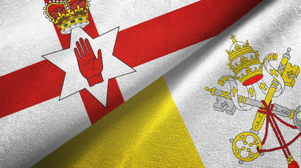 Northern Ireland and Vatican two flags textile cloth, fabric texture