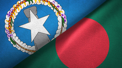 Northern Mariana Islands and Bangladesh two flags textile cloth, fabric texture