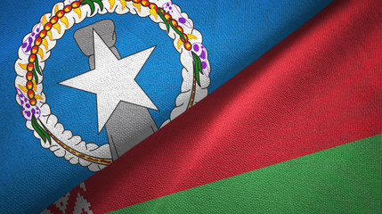 Northern Mariana Islands and Belarus two flags textile cloth, fabric texture