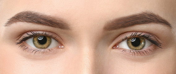 Young woman with beautiful eyebrows, closeup