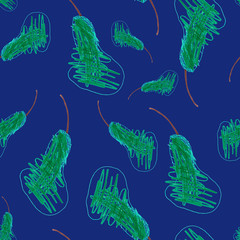 Seamless pattern of green pears on blue background. Children's style.
