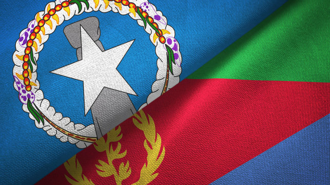 Northern Mariana Islands and Eritrea two flags textile cloth, fabric texture
