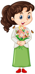 Girl with flowers on isolated background