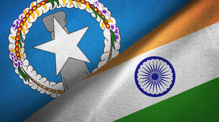 Northern Mariana Islands and India two flags textile cloth, fabric texture