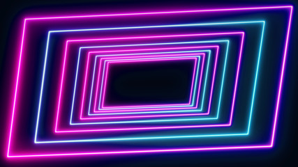 Abstract Retro Sci-Fi Neon bright lens flare colored on black background. Laser show colorful design for banners advertising technologies. Retro style of the 80s