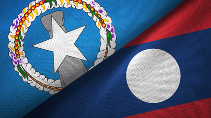 Northern Mariana Islands and Laos two flags textile cloth.
