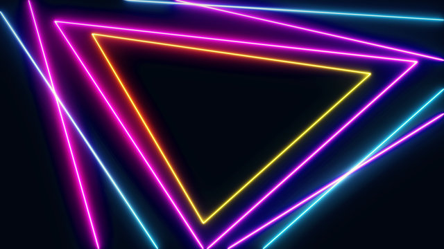 Abstract Retro Sci-Fi Neon bright lens flare colored on black background. Laser show colorful design for banners advertising technologies. Retro style of the 80s